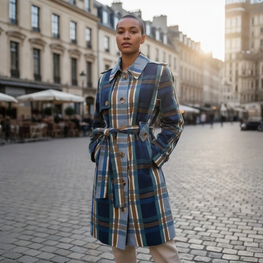 Cabi Gold Plaid Highclere Trench Coat Sz‎ M